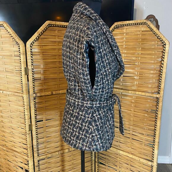 Millard Fillmore Tweed Wrap Vest Jacket Lined Belted Boho Retro Size Large - Picture 6 of 11